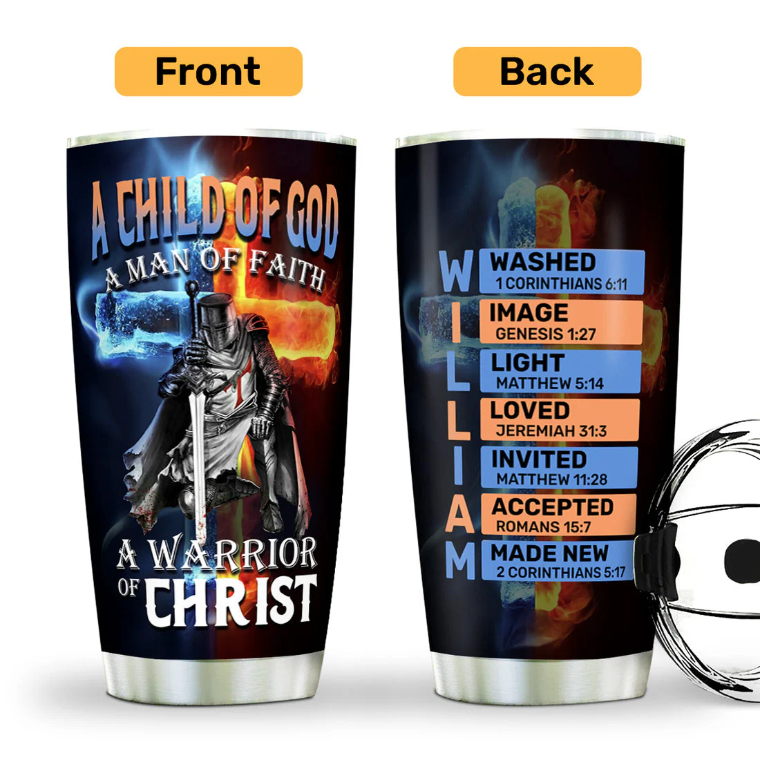 A Child Of God A Man Of Faith - Personalized Stainless Steel Tumbler - Gift For Him | HN02 - Image 3