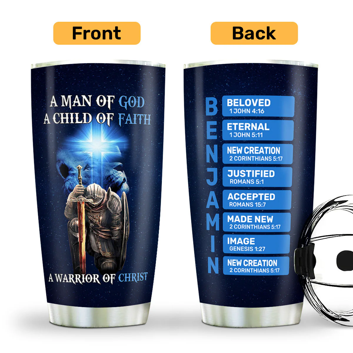 A Man Of God, A Child Of Faith - Personalized Stainless Steel Tumbler - Gift For Him | HN02 - Image 3