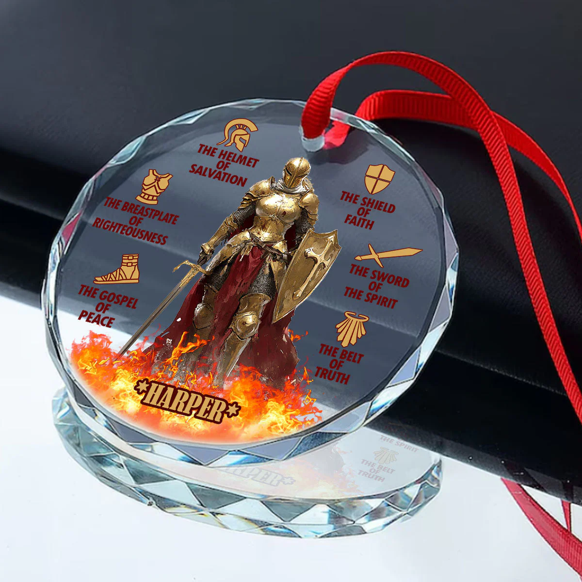 Armor of God Warrior & Fire - Personalized Glass Ornament - Gift for Christian HN02 - Image 3