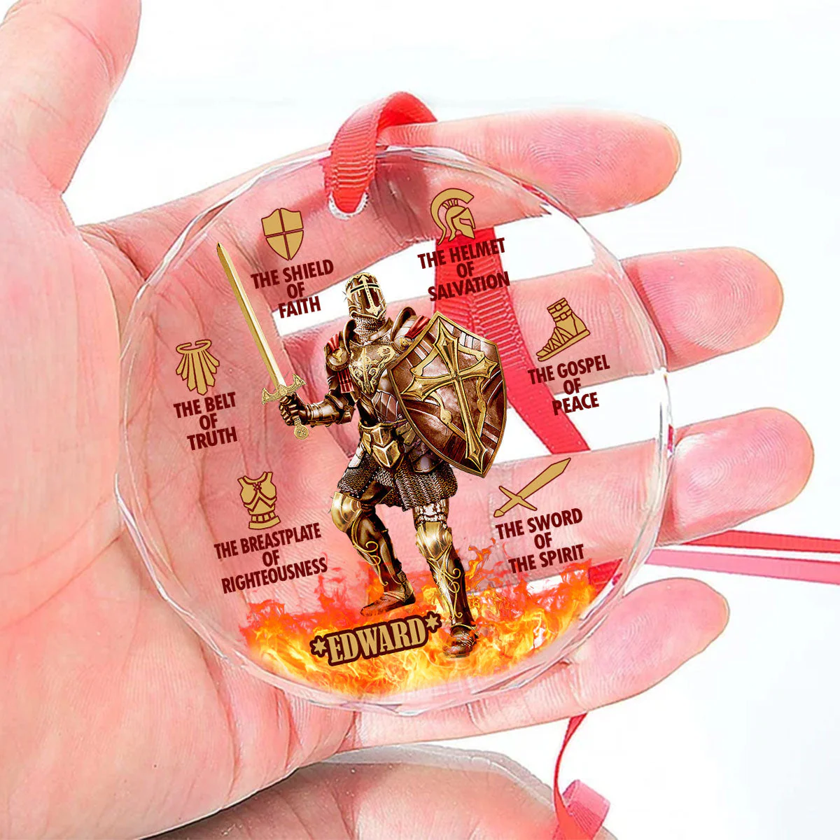Armor of God Warrior & Fire - Personalized Glass Ornament - Gift for Christian HN02 - Image 5