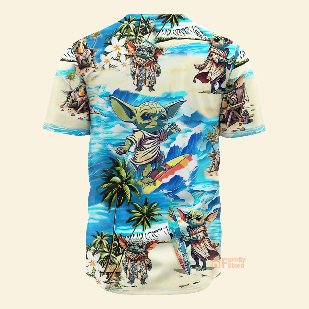 Baby Yoda Starwars Surfing - Baseball Jersey - Christant Gift For Him - Family Store - Image 3