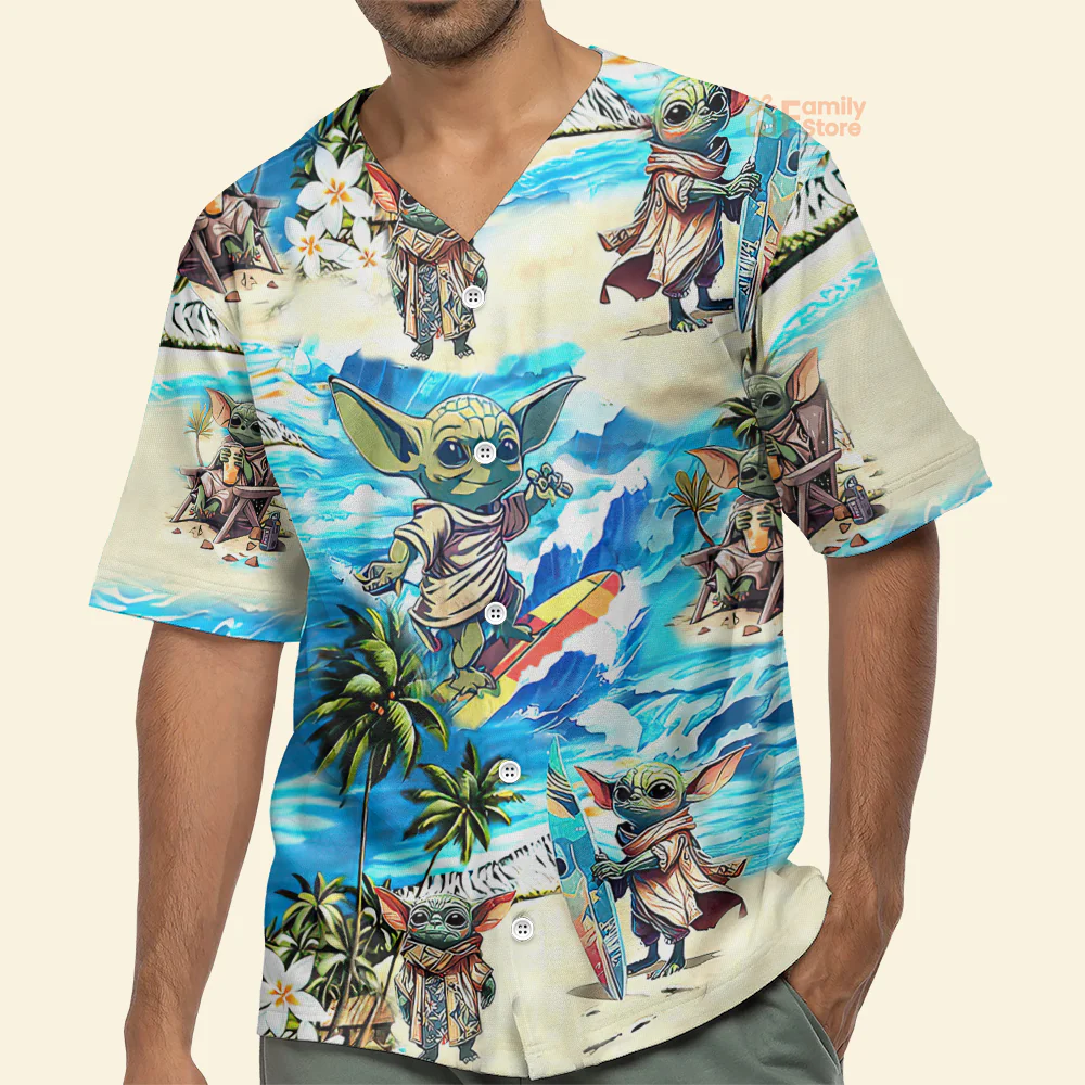 Baby Yoda Starwars Surfing - Baseball Jersey - Christant Gift For Him - Family Store - Image 4
