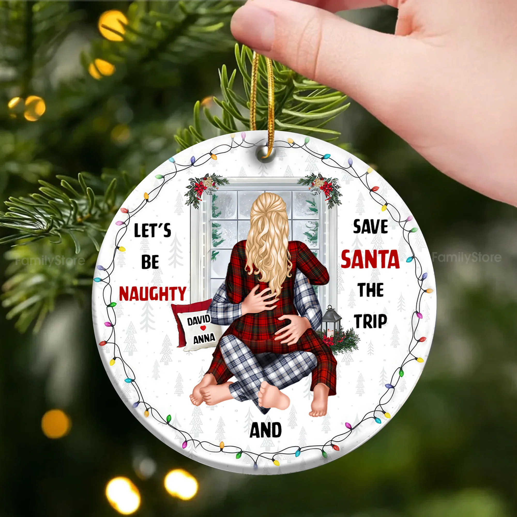 Be Naughty - Personalized Ceramic Ornament - Christmas Gifts For Couples | CL28 NL122 - Image 4