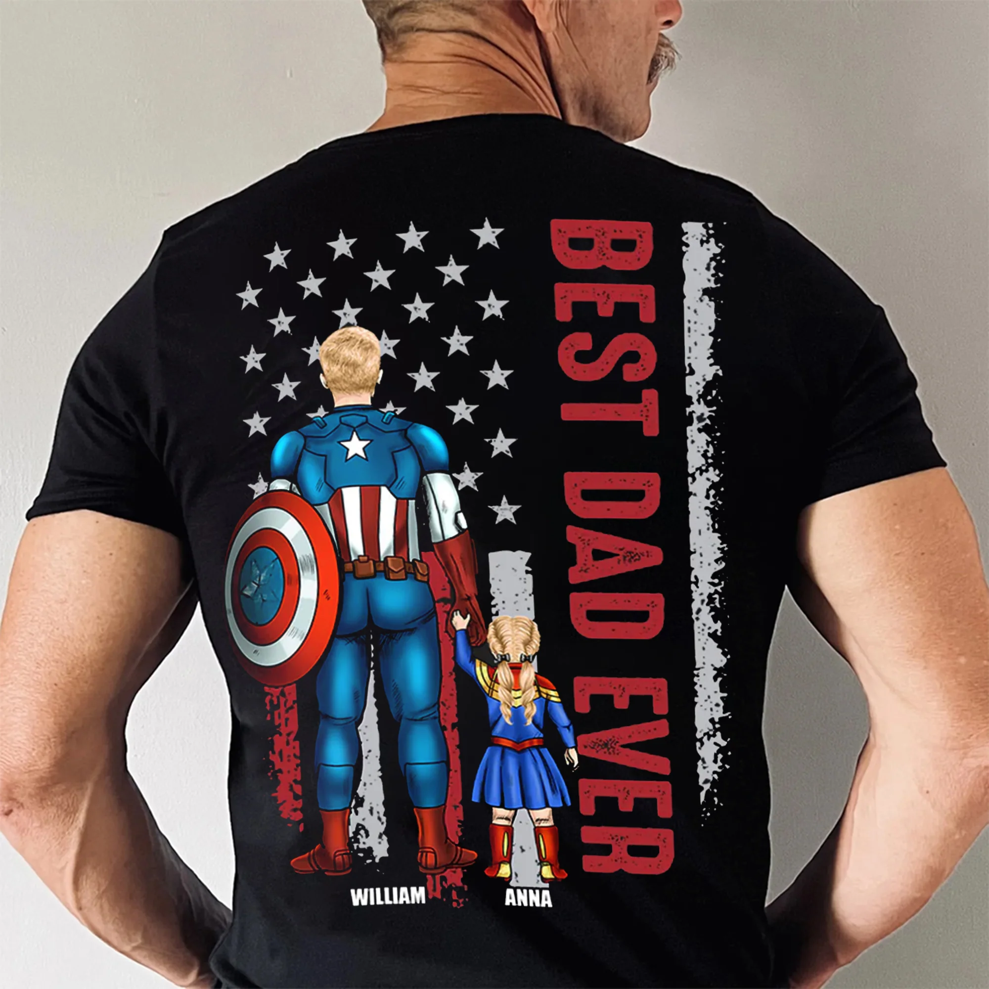 Best Dad Ever Super Hero - Gift For Dad, Grandfather - Personalized Two Side Shirt - Image 3