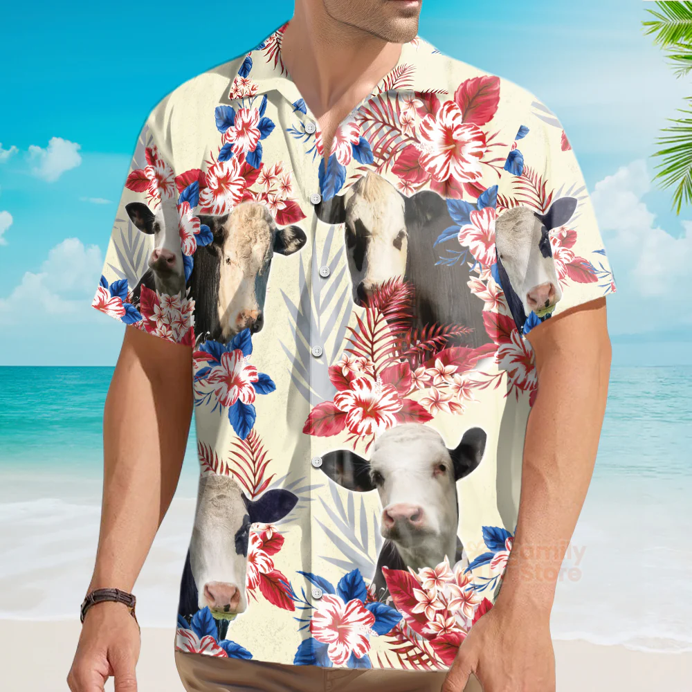 Black Baldy Pattern US Flag Hawaiian Shirt, Farm Cow Hawaiian Shirt - Image 3