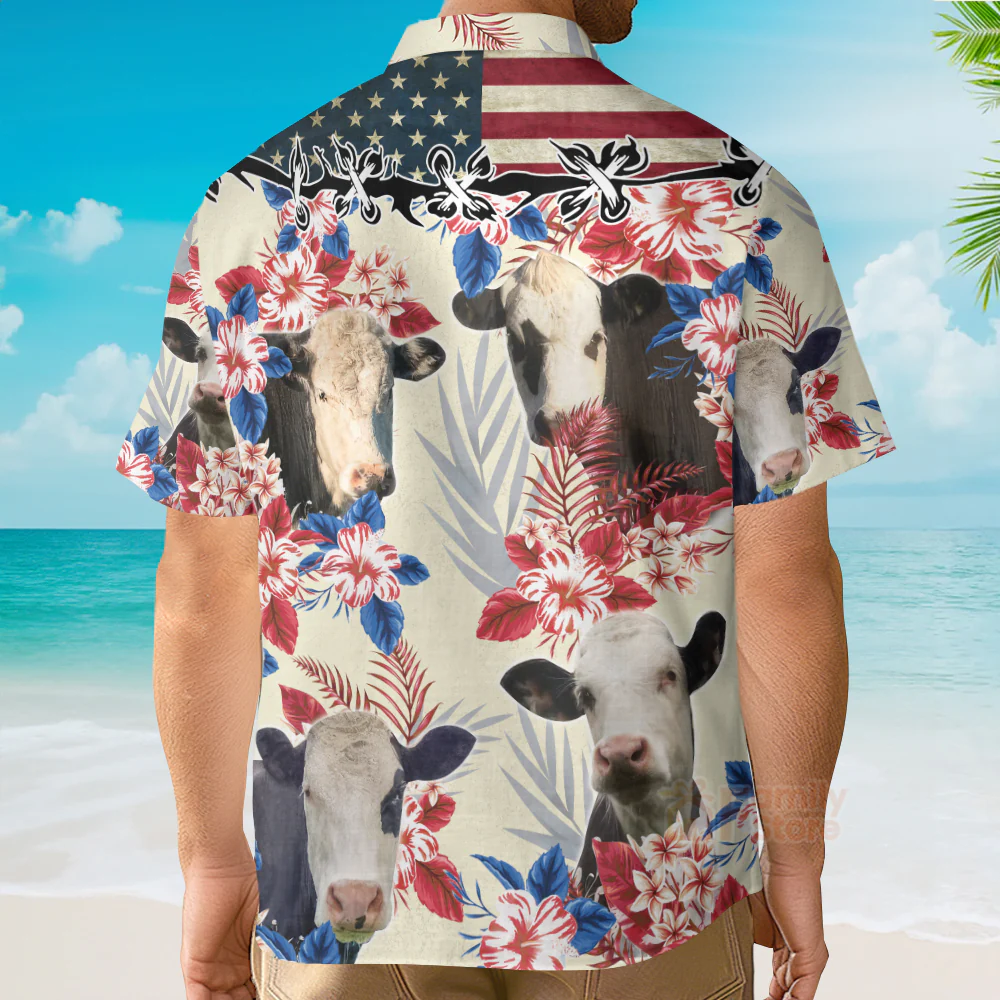 Black Baldy Pattern US Flag Hawaiian Shirt, Farm Cow Hawaiian Shirt - Image 4