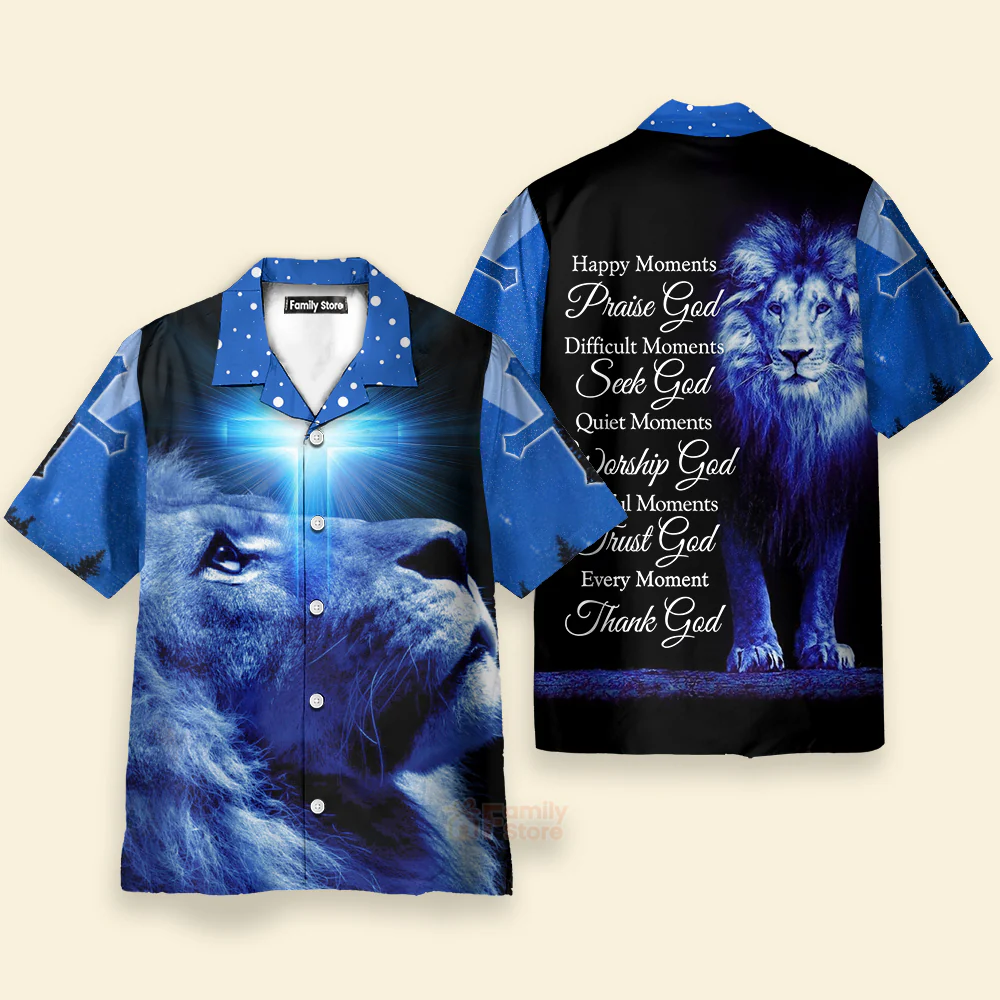 Christian Jesus Blue Cross Lion Aloha Hawaiian Shirts For Men And For Women - Image 3