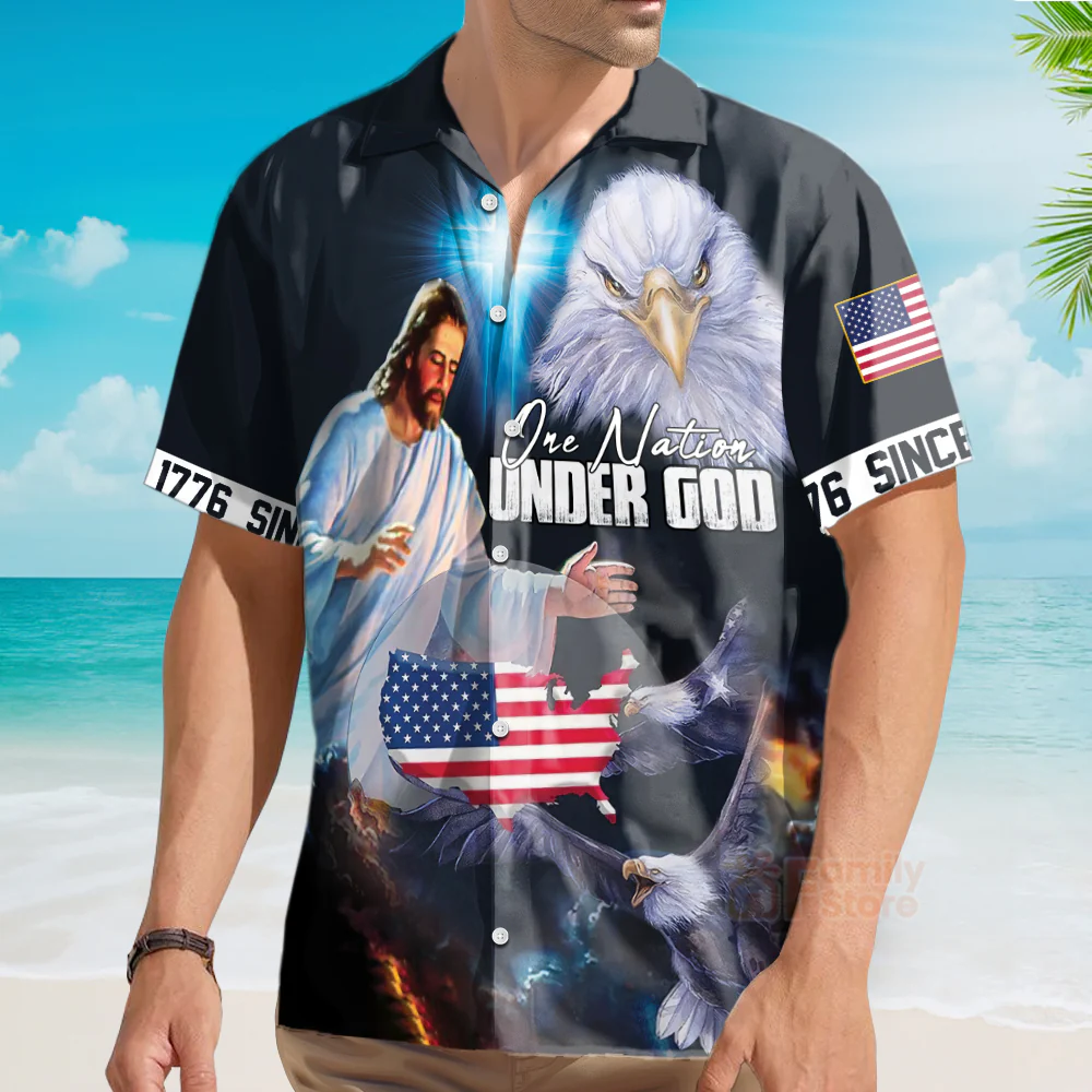 Christian Jesus One Nation Under God Since 1776 Hawaiian Shirt - Image 3