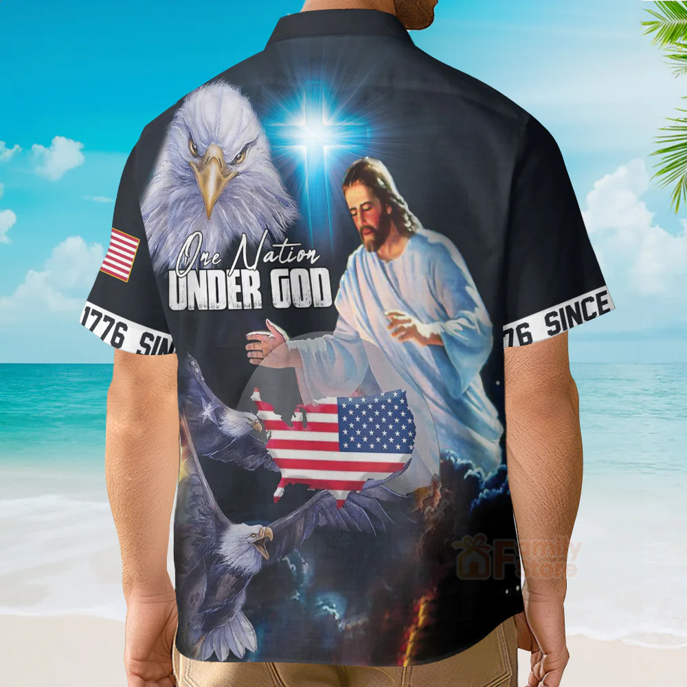 Christian Jesus One Nation Under God Since 1776 Hawaiian Shirt - Image 4
