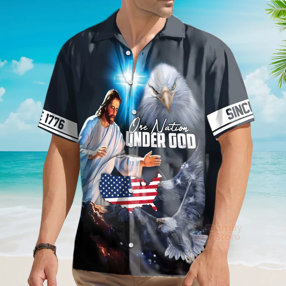 Christian Jesus One Nation Under God Since 1776 Hawaiian Shirt - KLZ1072284Lb - Image 3