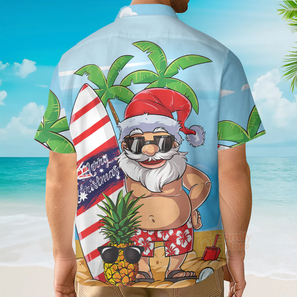 Christmas In July Santa Lets Surf Summer Vibe Hawaiian Shirt - Image 4