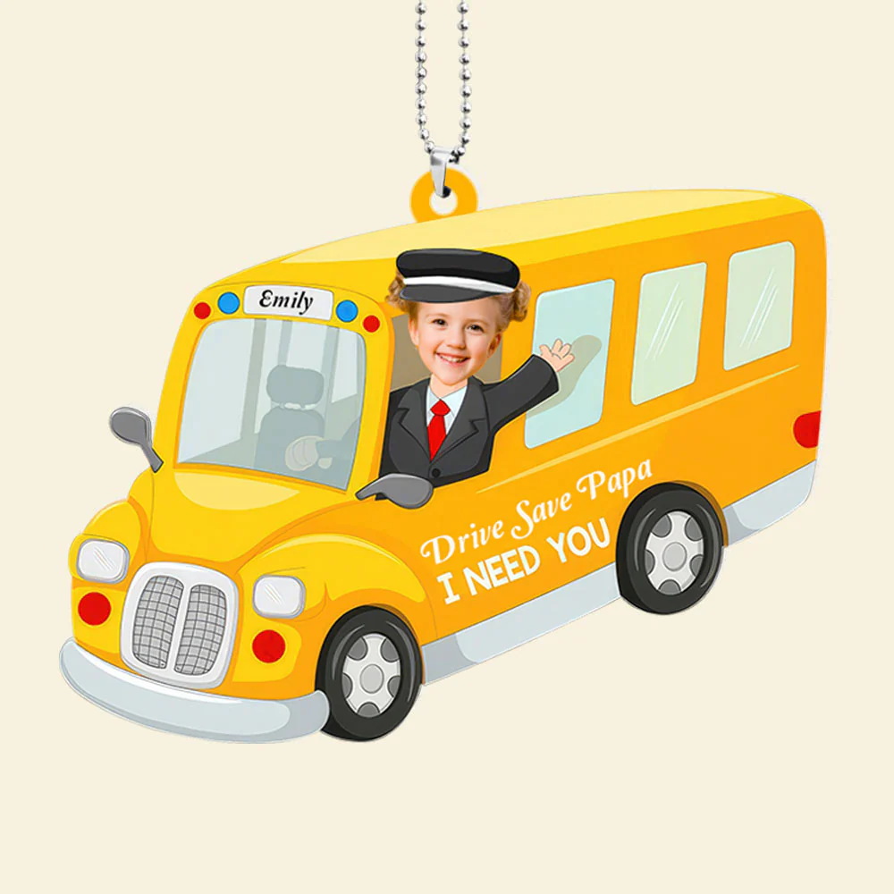 Custom Photo Bus Driver Papa Drive Safe Come Home Safe - Gift For Dad - Personalized Car Hanging Ornament - NA94 - Image 3