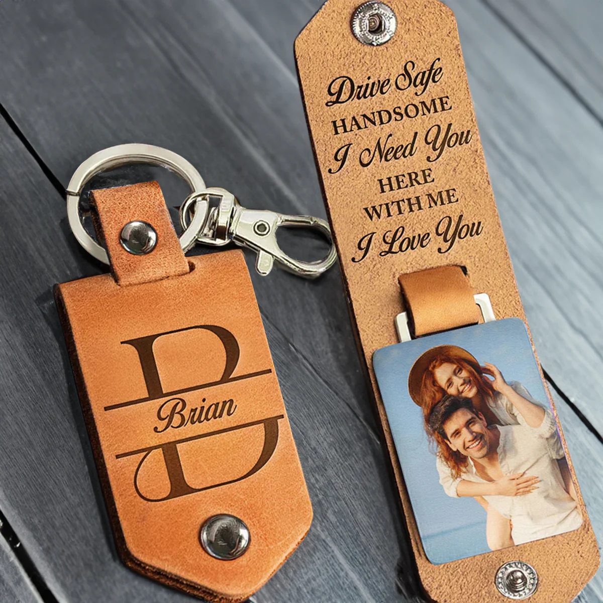 Custom Photo Drive Safe Handsome I Love You - Gift For Husband - Personalized Leather Photo Keychain - Image 4