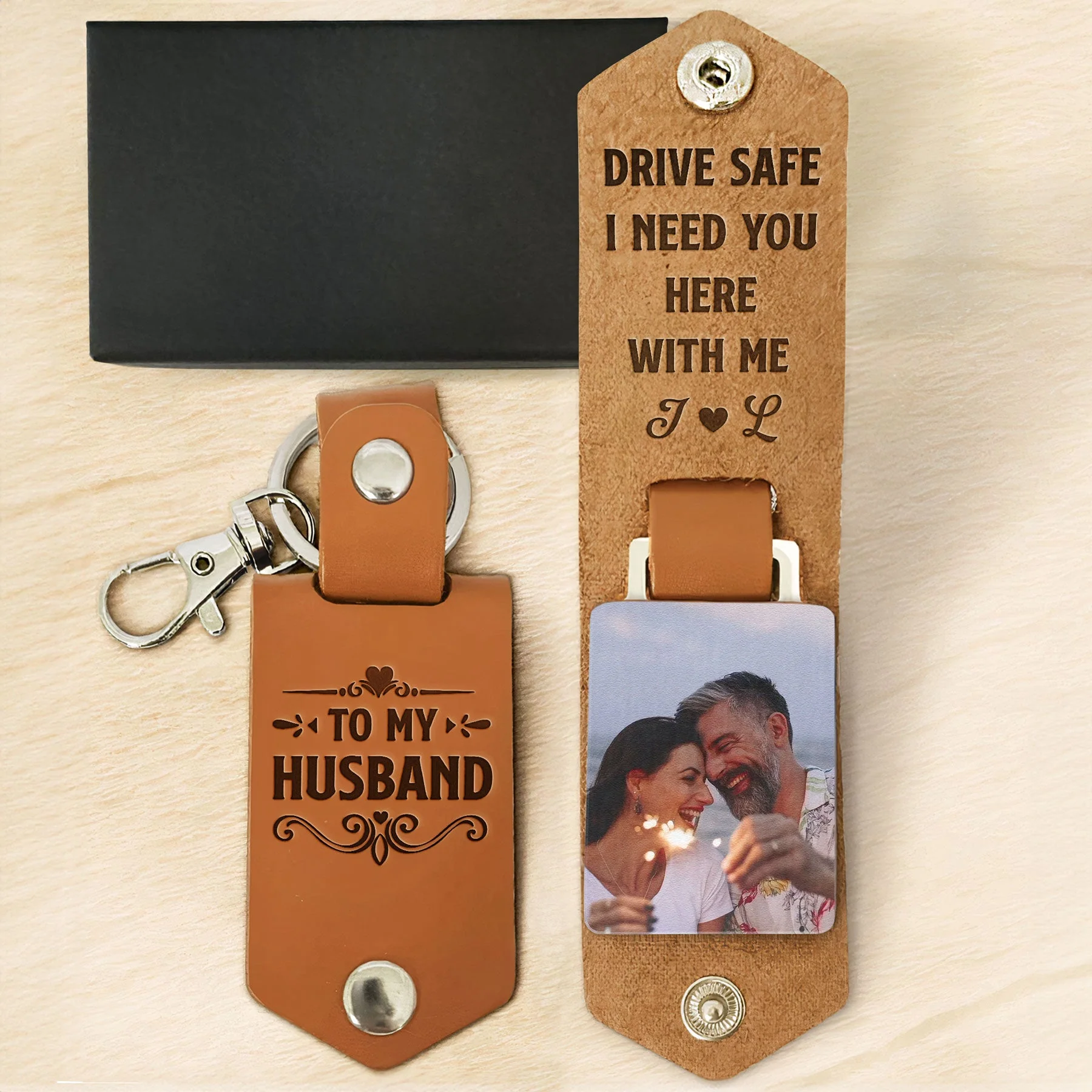 Custom Photo Drive Safe I Need You Here With Me - Gift For Husband - Personalized Leather Photo Keychain - Image 3