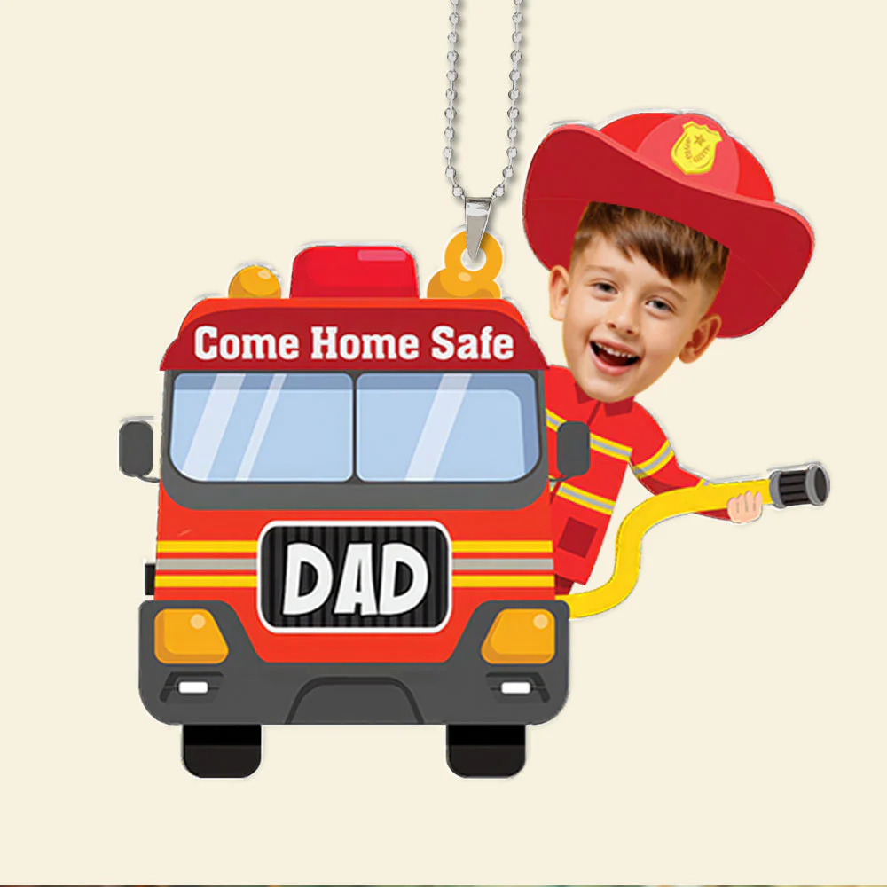 Custom Photo Firefighter Truck Come Home Safe Daddy - Gift For Dad - Personalized Car Hanging Ornament - NA944 - Image 3