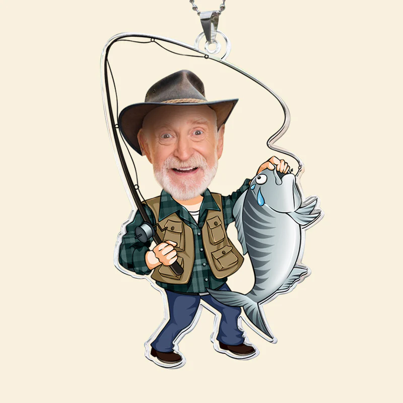 Custom Photo Fisherman Cartoon - Gift For Dad, Grandpa, Fishing Lovers - Personalized Car Hanging Ornament - NA94 - Image 3