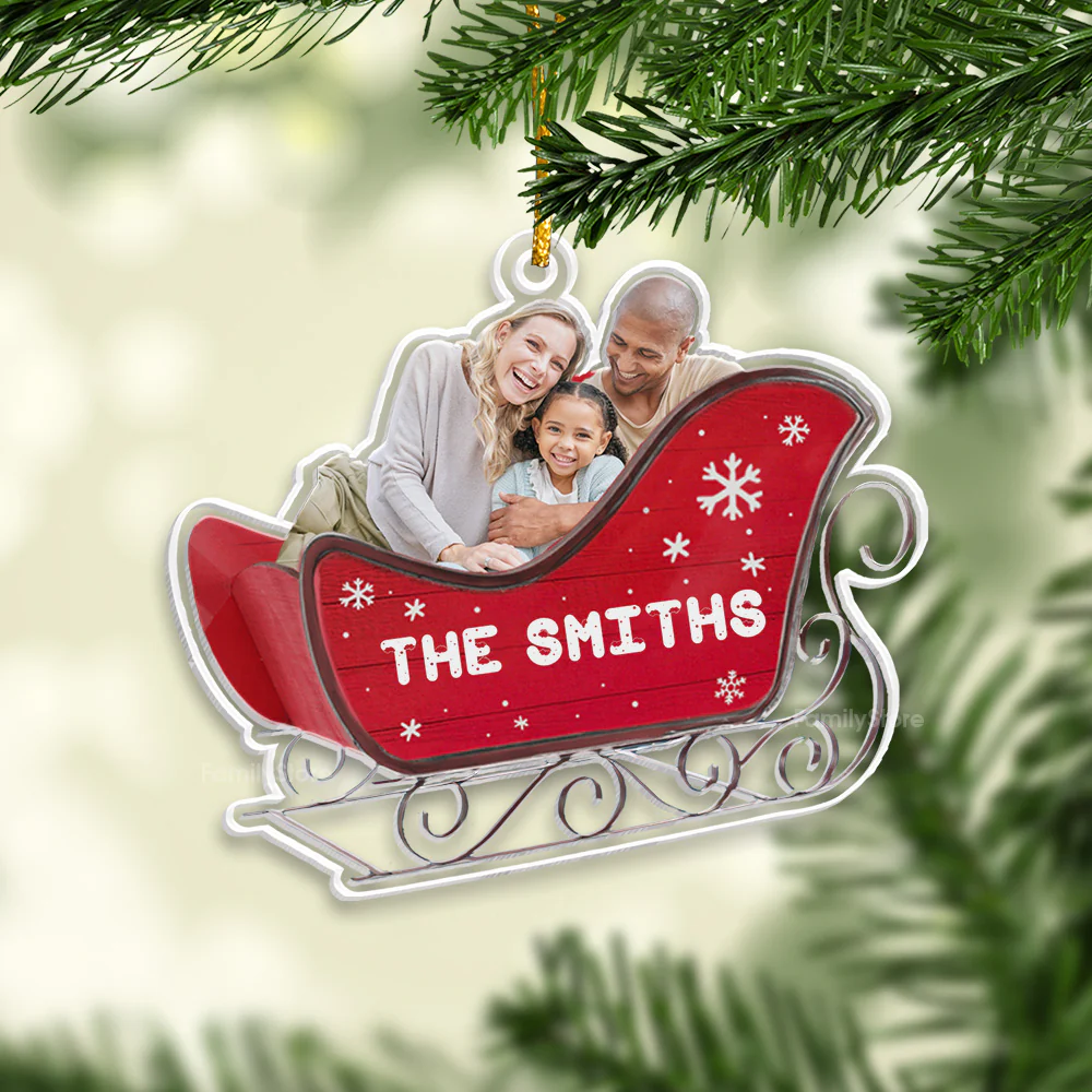 Custom Photo Ho Ho Ho We Are In The Santa's Sleigh - Gift For Family - Personalized Acrylic Ornament - NA94 - Image 3