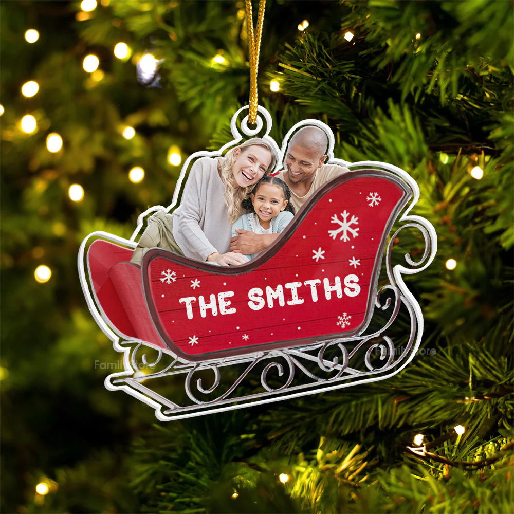 Custom Photo Ho Ho Ho We Are In The Santa's Sleigh - Gift For Family - Personalized Acrylic Ornament - NA94 - Image 6