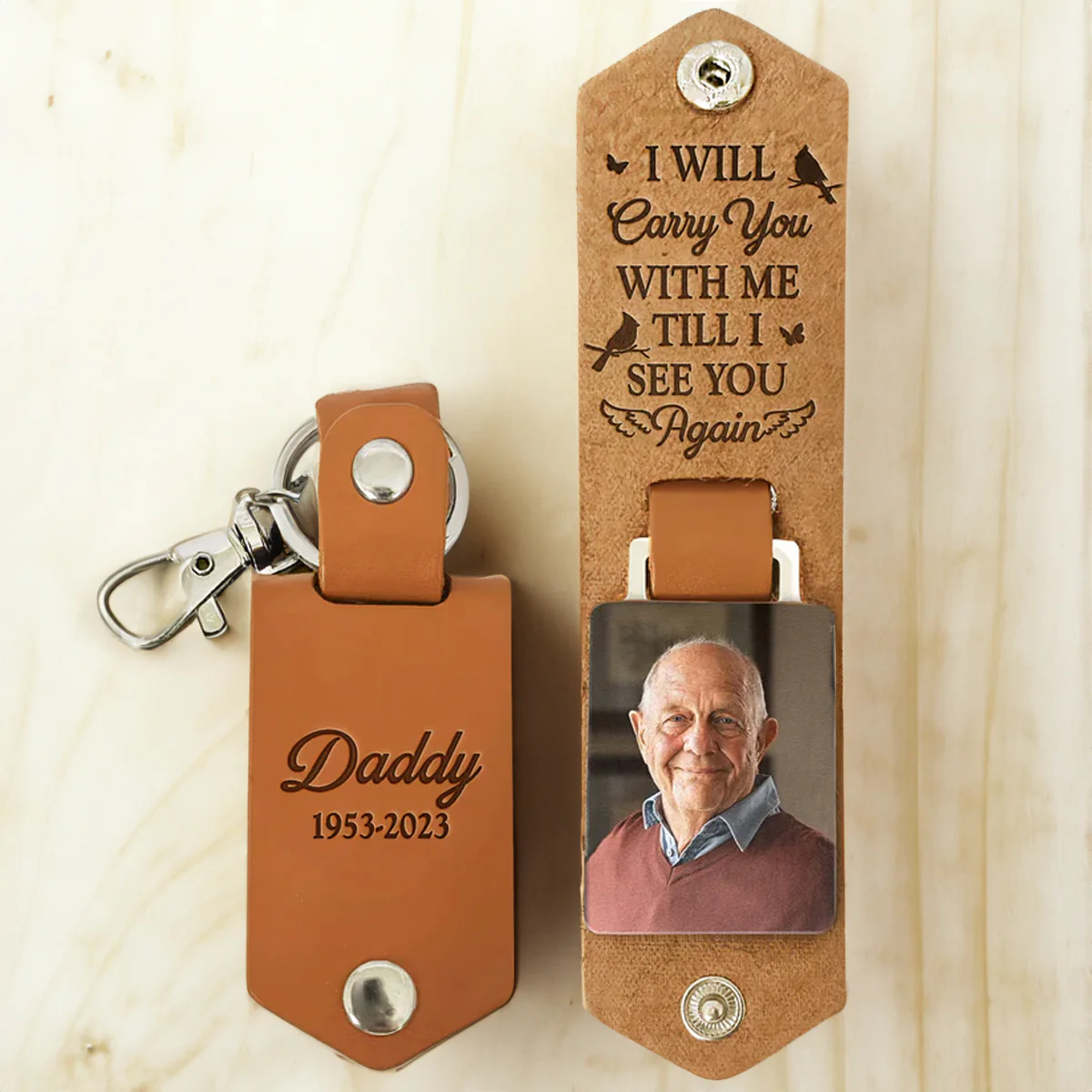 Custom Photo I Will Carry You With Me Memorial - Gift For Family - Personalized Leather Photo Keychain - Image 3