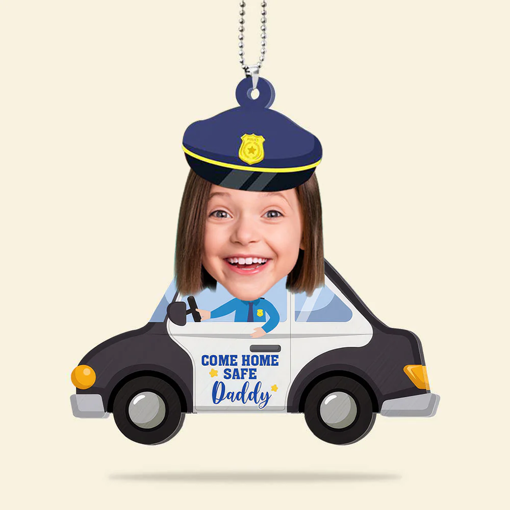 Custom Photo Police Daddy Come Home Safe - Gift For Dad - Personalized Car Hanging Ornament - NA94 - Image 3