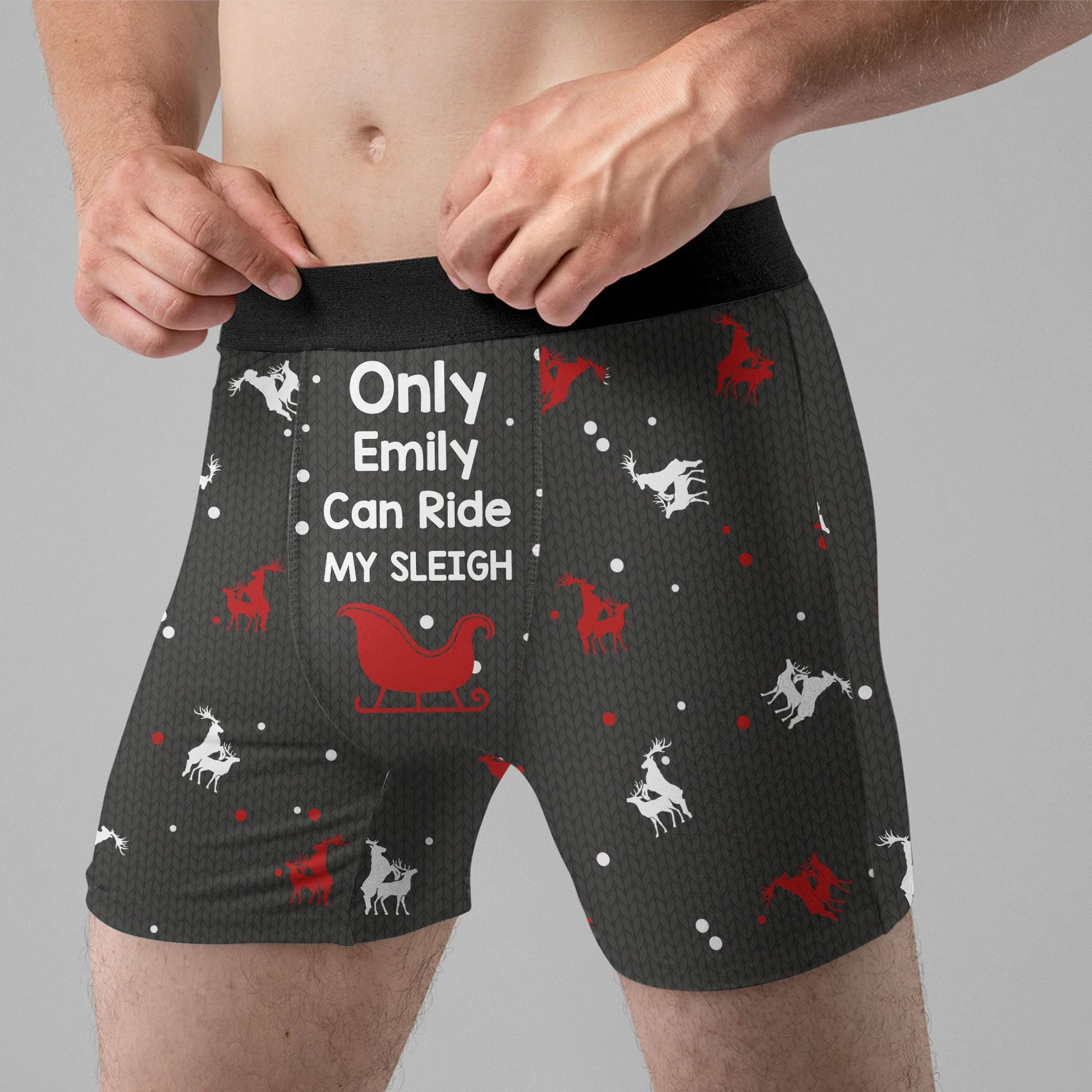 Ride My Sleigh Funny Christmas - Gift For Couples - Personalized Men's Boxer - Image 3