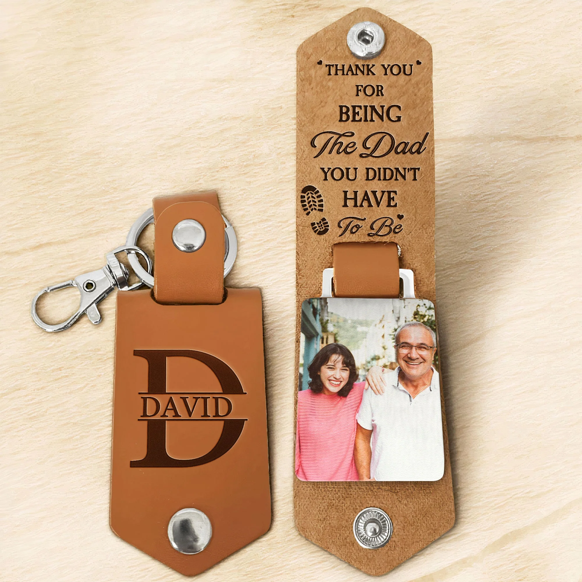 Custom Photo Thank You For Being The Dad You Didn't Have To Be - Gift For Dad, Grandfather - Personalized Leather Photo Keychain - Image 4