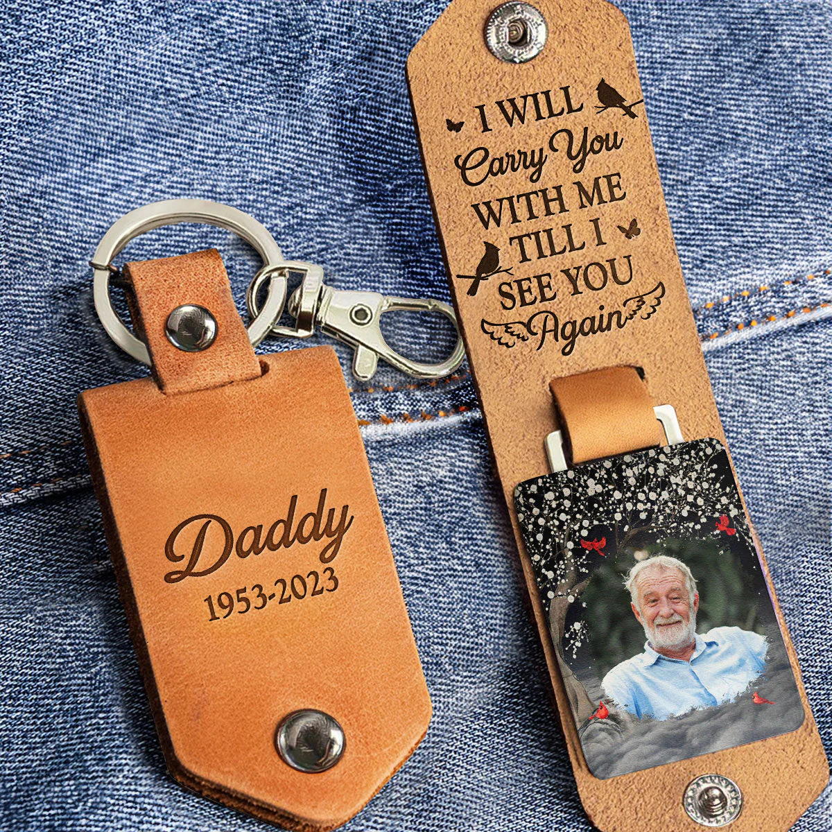 Custom Photo Until I See You Again Memorial - Gift For Family - Personalized Leather Photo Keychain - Image 3
