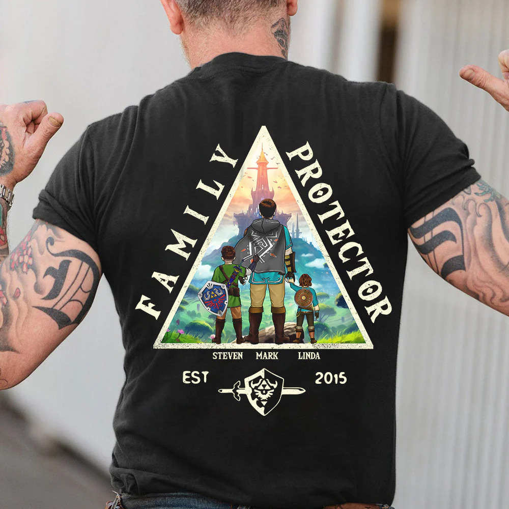 Zelda Daddy Family Protecter - Gift For Father's Day - Personalized Shirt 2 Side CL07 - Image 3