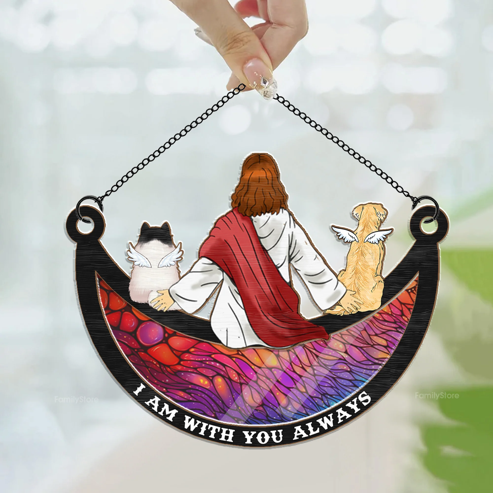 Dog Memorial With Jesus - Personalized Window Hanging Window Hanging Suncatcher Ornament - CLP06 PT - Image 3