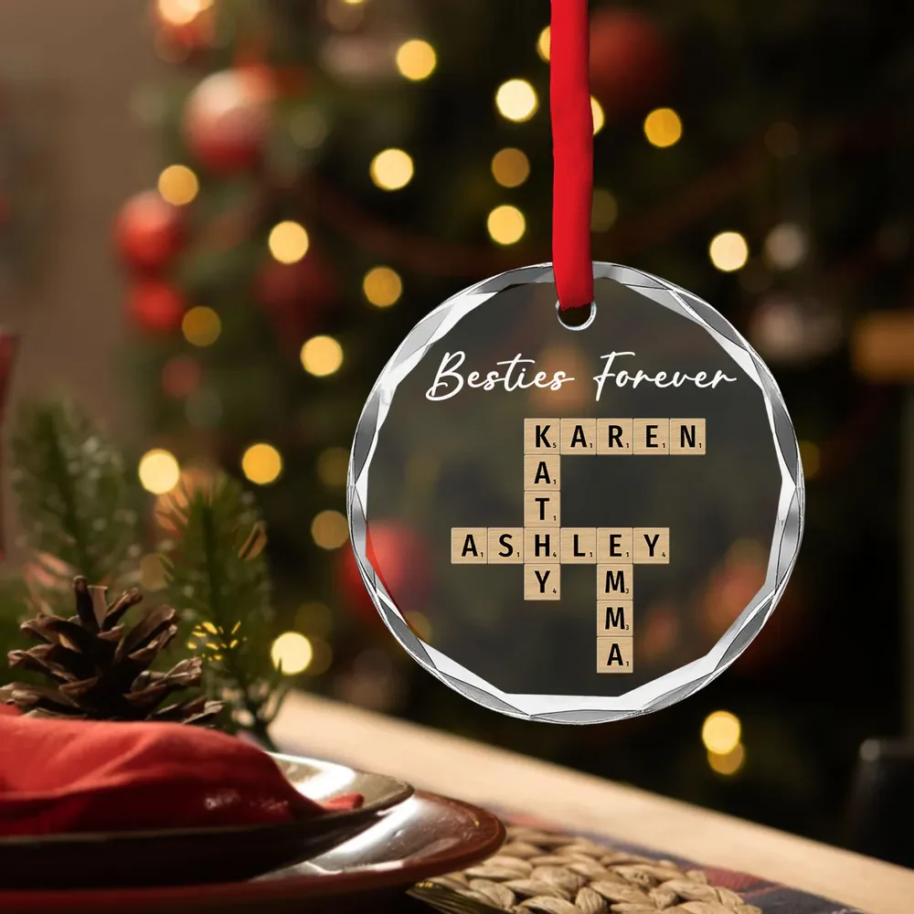 Family Besties Coworker Crossword Art - Personalized Custom Glass Ornament - Christmas Gift For Family Memmber - NH96 - Image 3