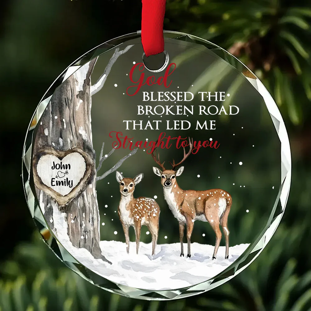 God Blessed The Broken Road – Gift For Couple Personalized Christmas Glass Ornament Holiday Decoration PT - Image 4