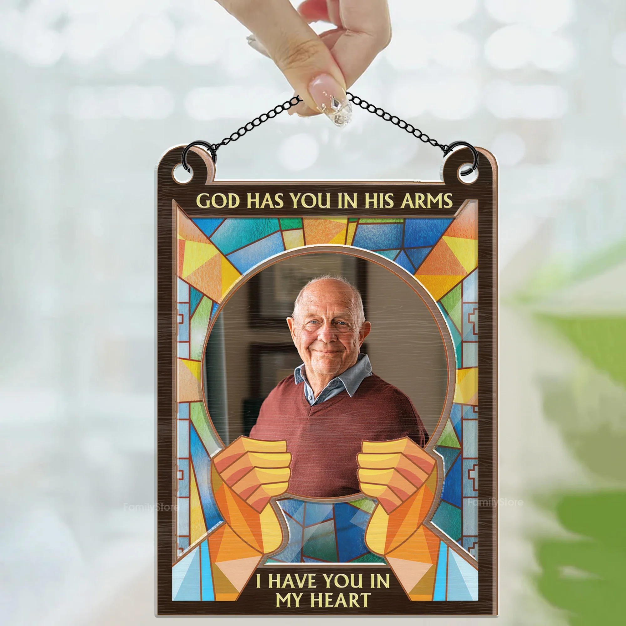 God Has You In His Arm I Have You In My Heart - Memorial Gift - Personalized Window Hanging Window Hanging Suncatcher Ornament - NA94 - Image 3