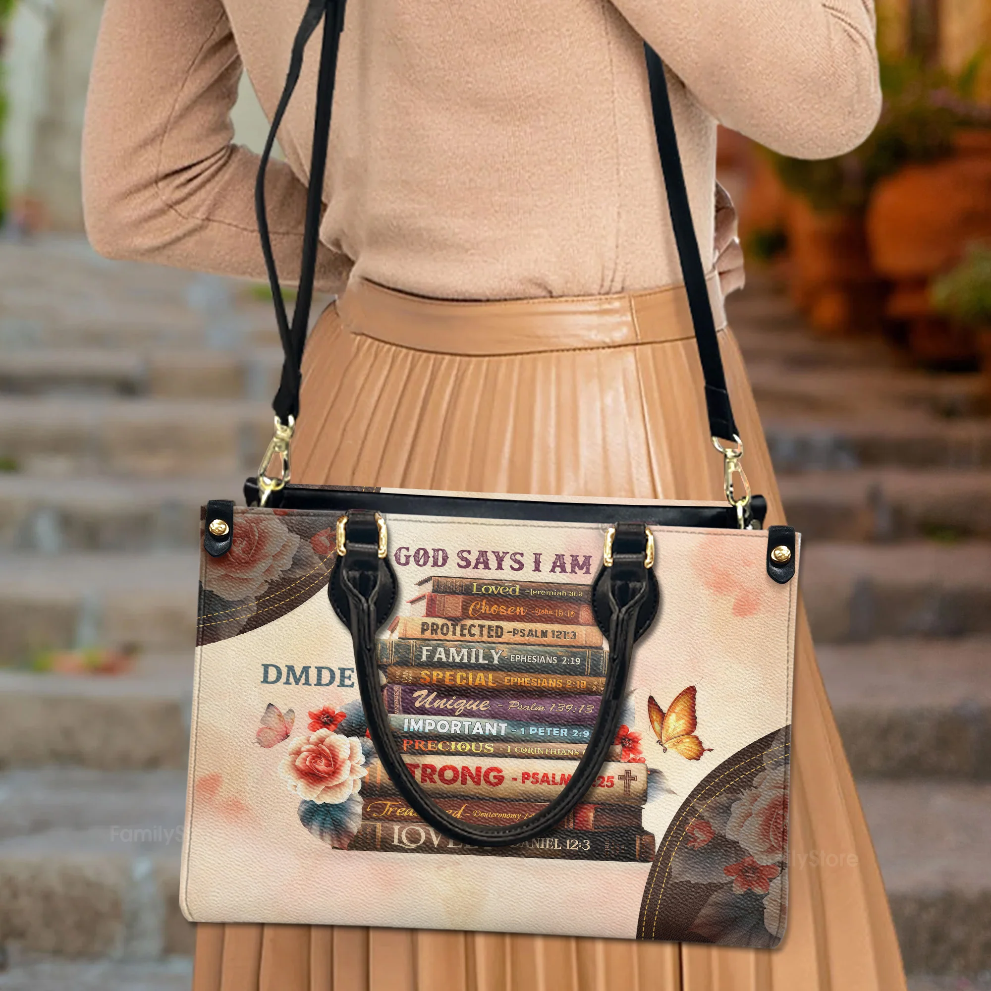 God Says I Am - Scripture Gifts For Women Of God - Personalized Leather Handbag With Handle - AT4080969 - Image 3