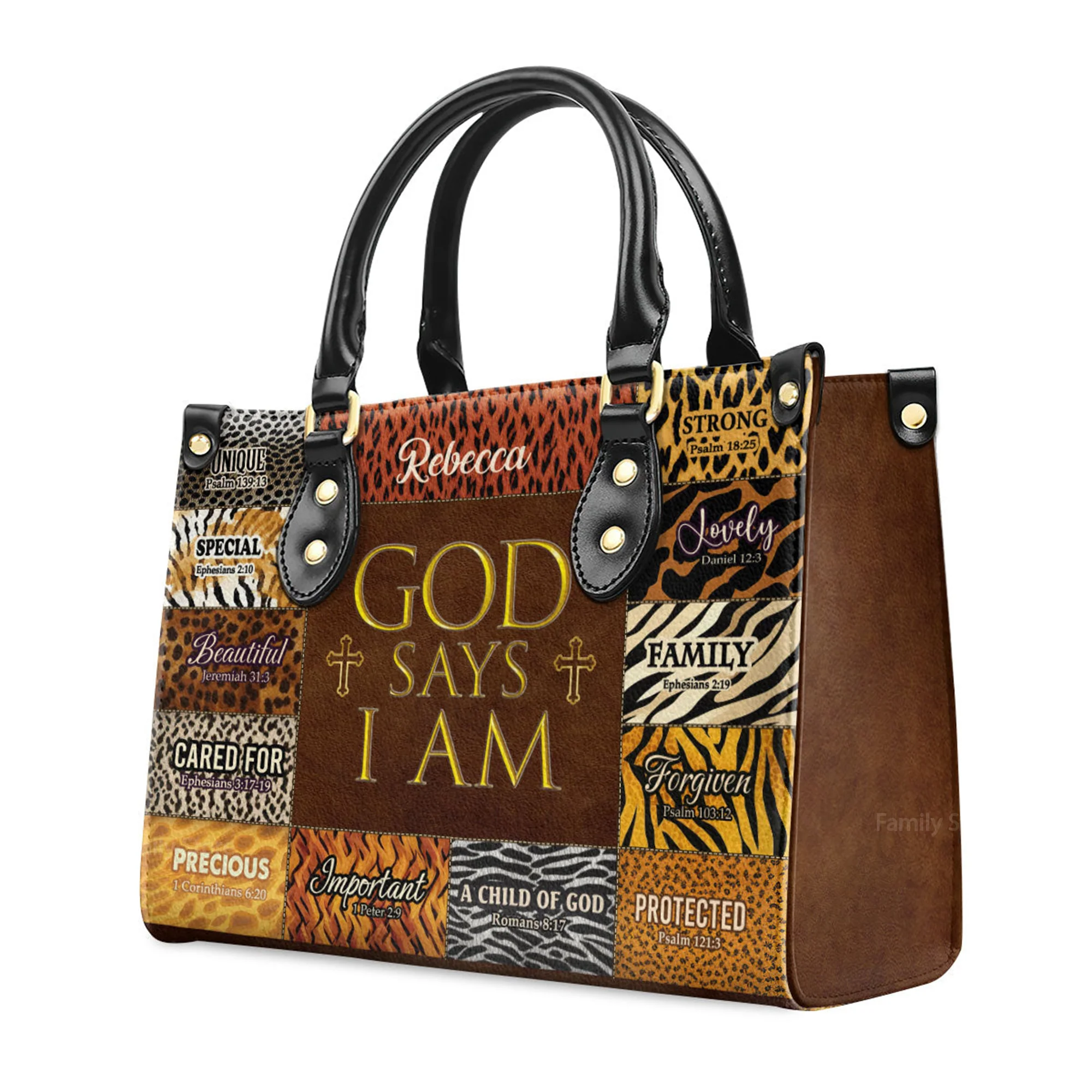 God Says I Am Unique - Thoughtful Gift For Christians - Personalized Leather Handbag With Handle - AT4080967 - Image 3
