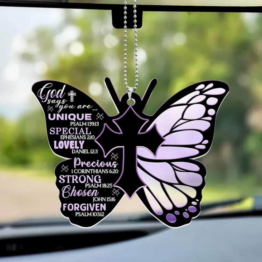 God Says You Are Affirmation Butterfly - Personalized Car Hanging Ornament - Gift For Her HN02 - Image 6