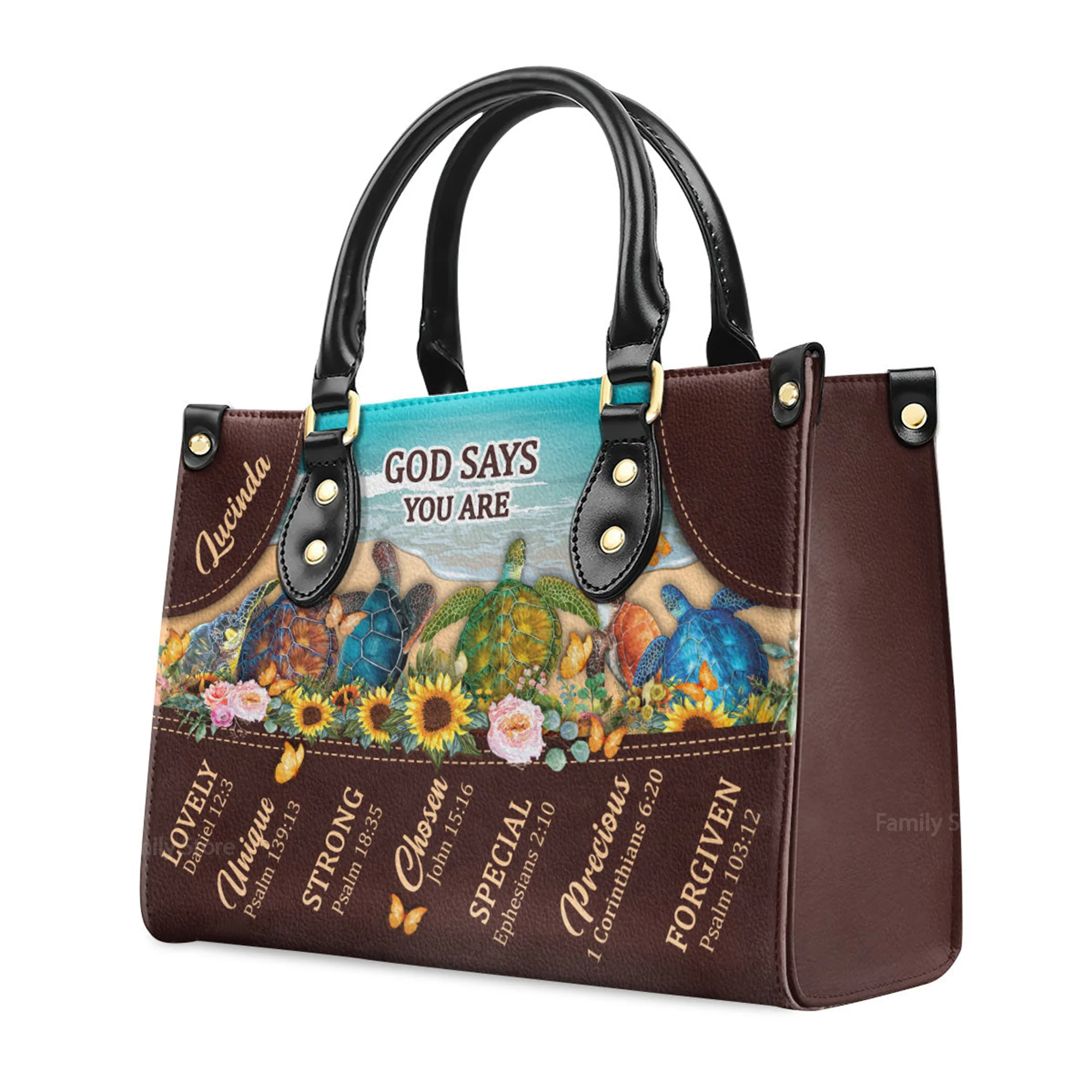 God Says You Are Lovely - Beautiful Personalized Turtle Leather Handbag - AT4080804 - Image 3
