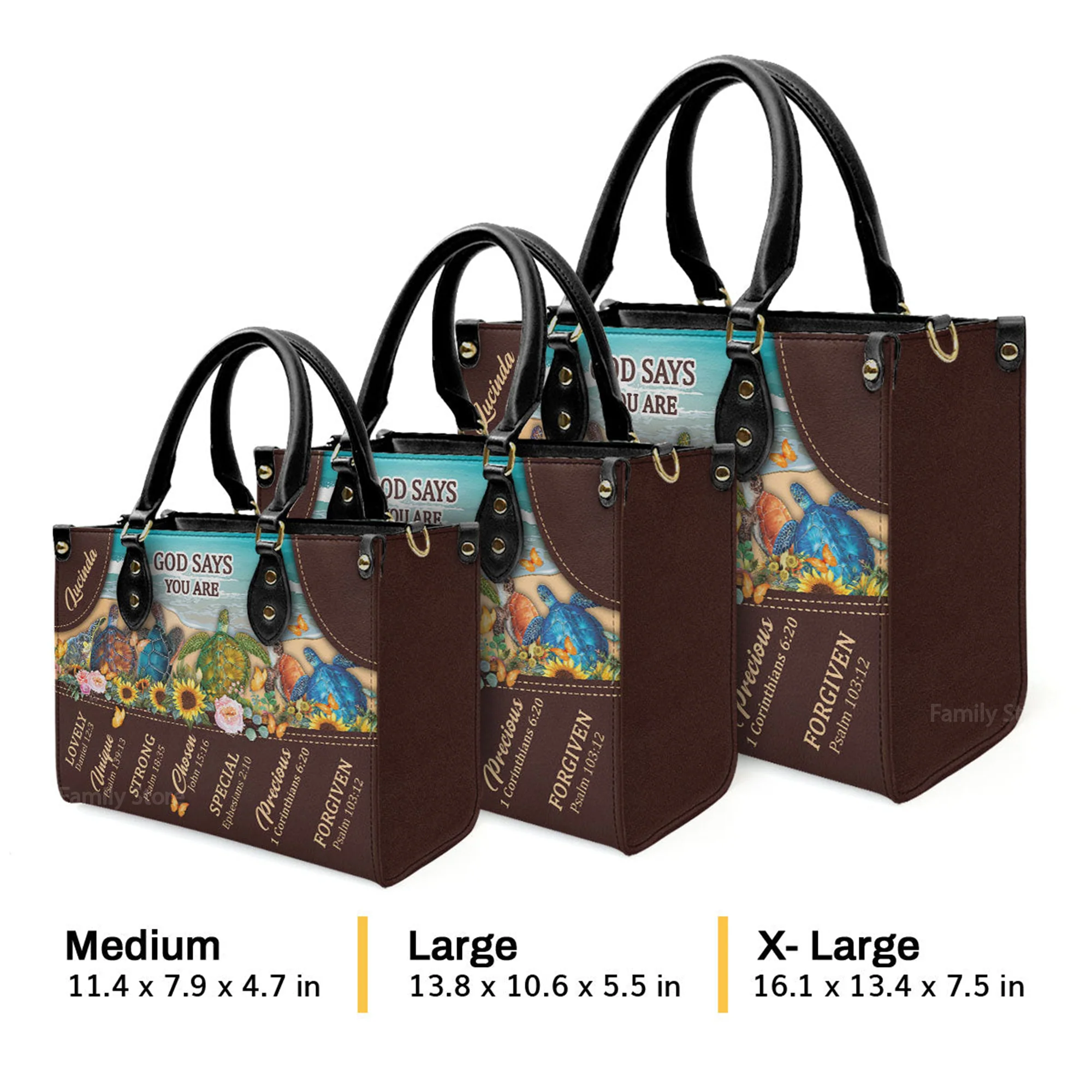 God Says You Are Lovely - Beautiful Personalized Turtle Leather Handbag - AT4080804 - Image 4