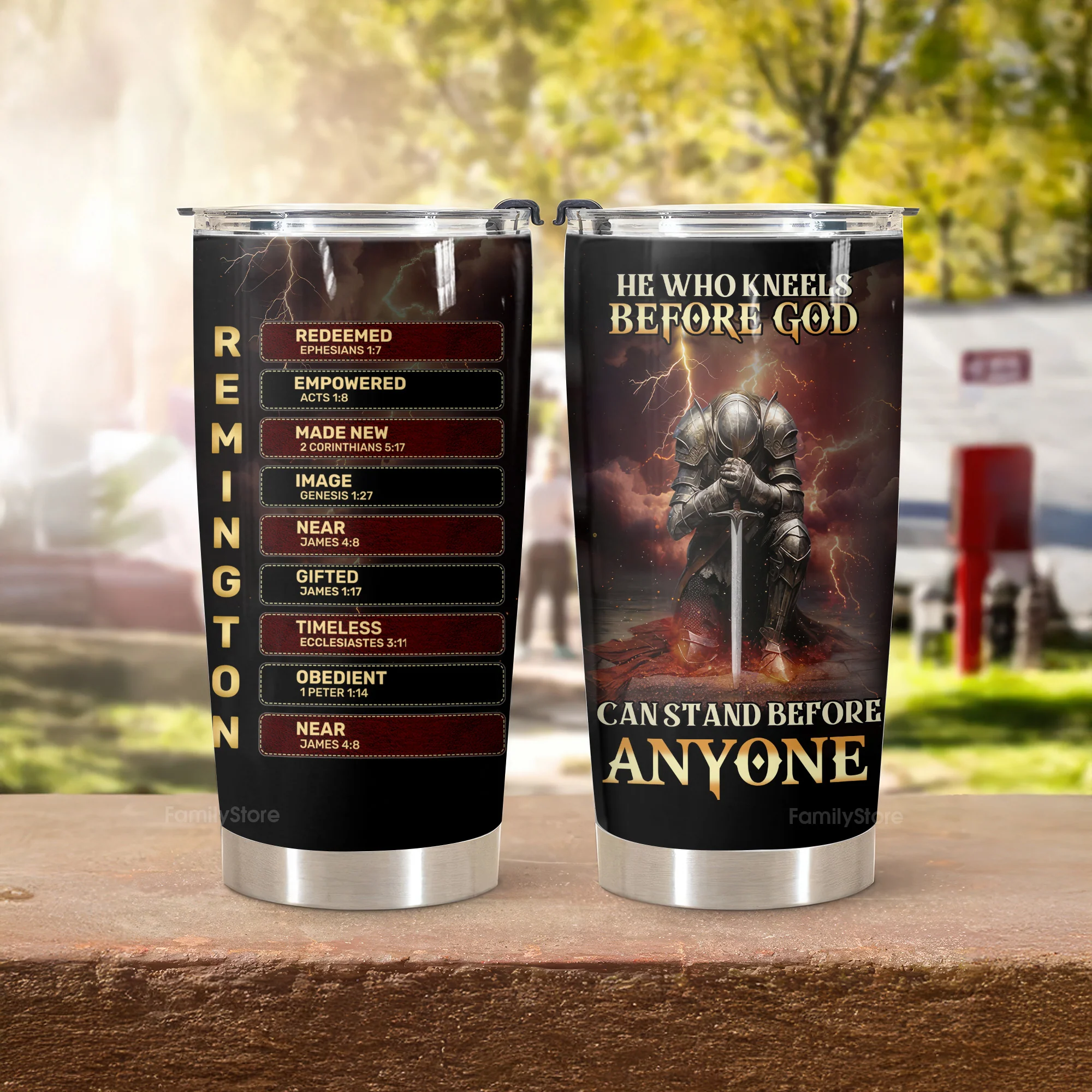 He Who Kneels Before God - Personalized Stainless Steel Tumbler - Gift For Him | HN02 - Image 3