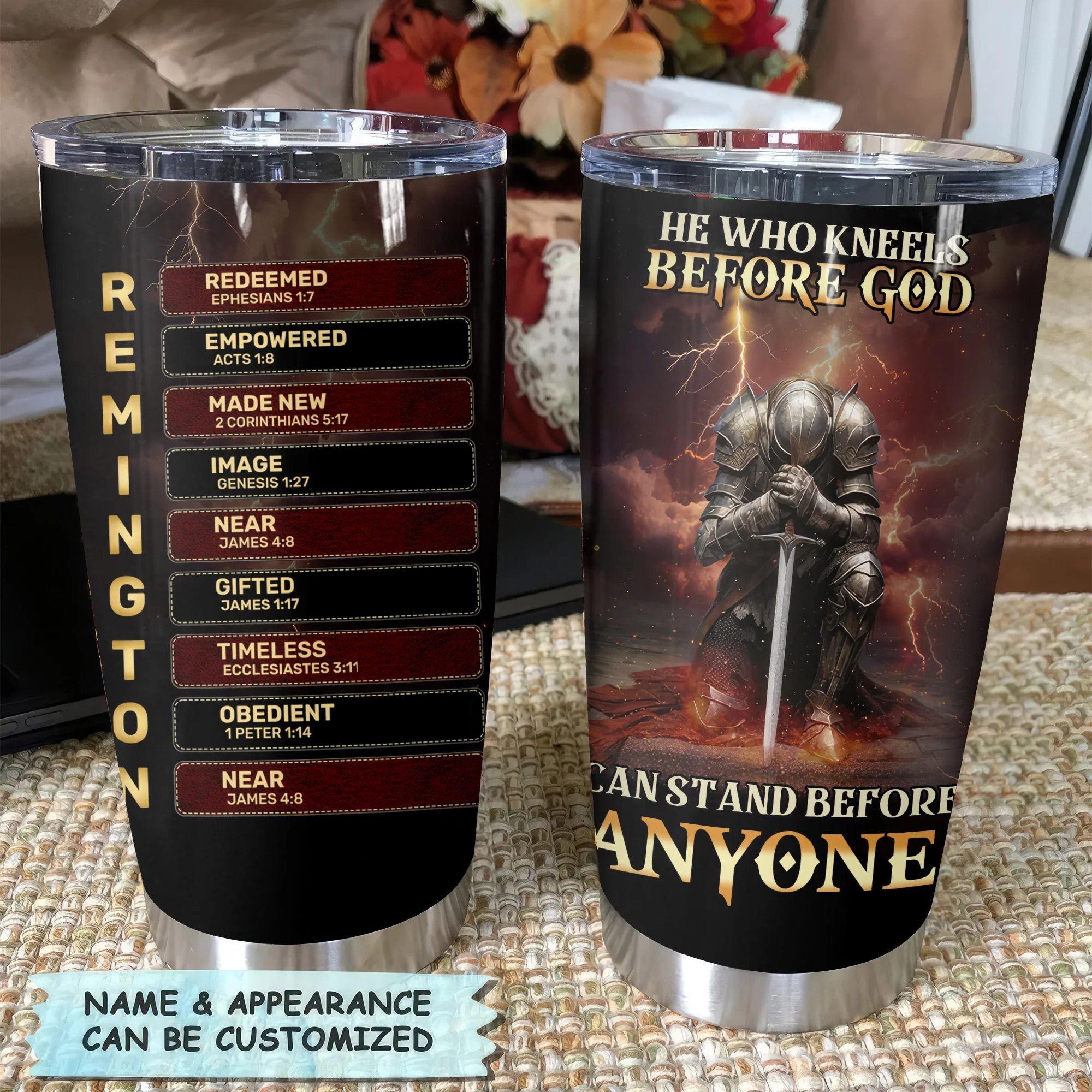 He Who Kneels Before God - Personalized Stainless Steel Tumbler - Gift For Him | HN02 - Image 4