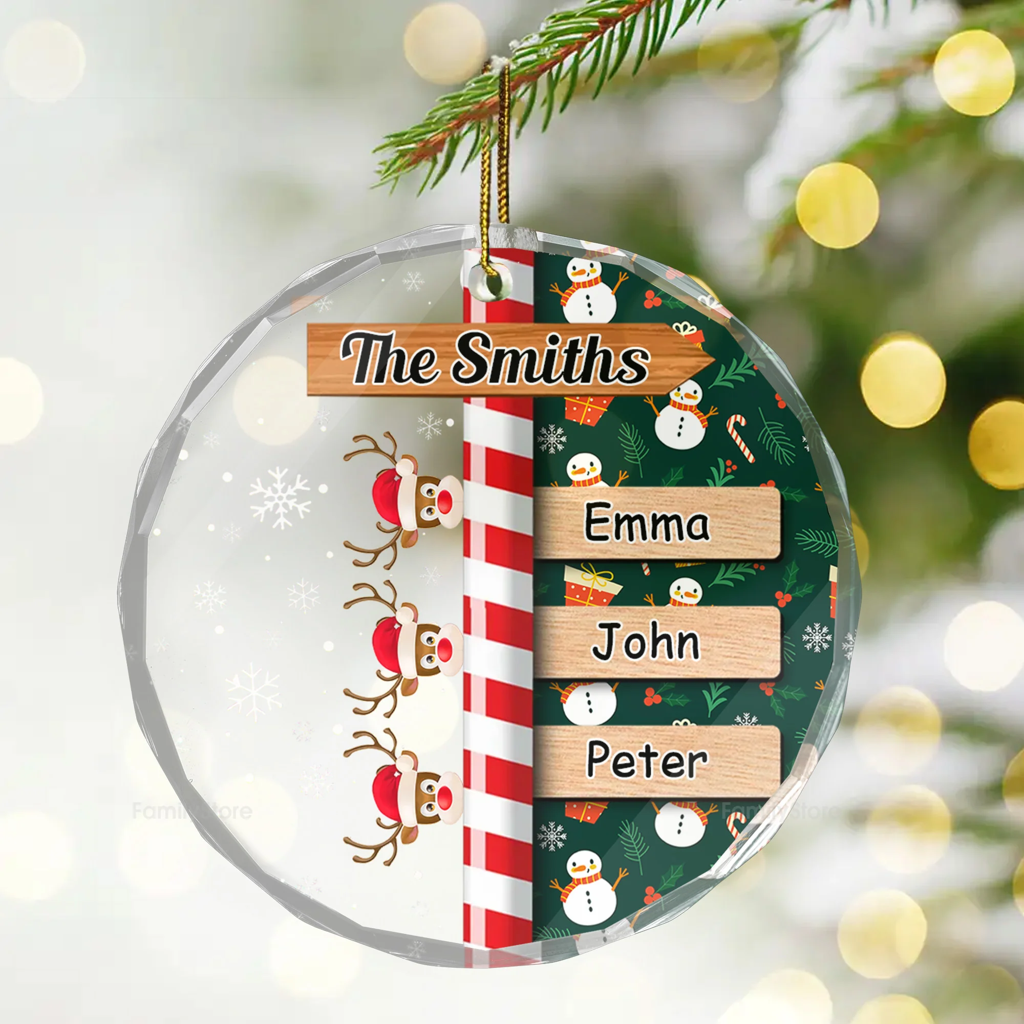 Hohoho We're Reindeers With Red Nose - Gift For Family - Personalized Glass Ornament - NA94 - Image 3