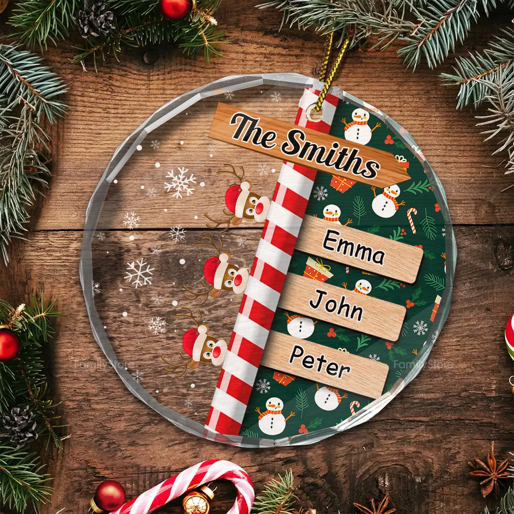 Hohoho We're Reindeers With Red Nose - Gift For Family - Personalized Glass Ornament - NA94 - Image 5