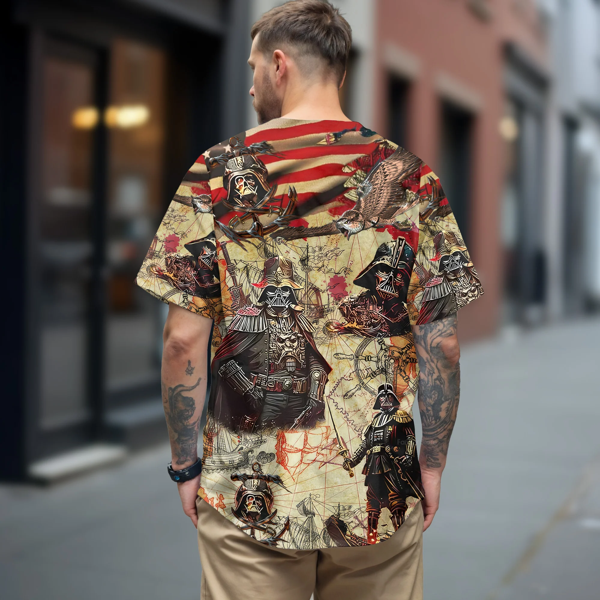 Independence Day Starwars Darth Vader Pirates Home Is Where The Anchor Drops - Baseball Jersey - Christant Gift For Him - Family Store - Image 3