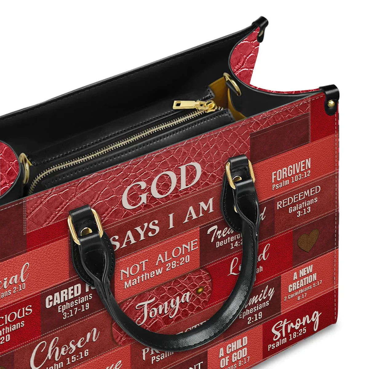 Inspirational Scripture - Custom Leather Handbag - GOD Says I Am Red - Image 4