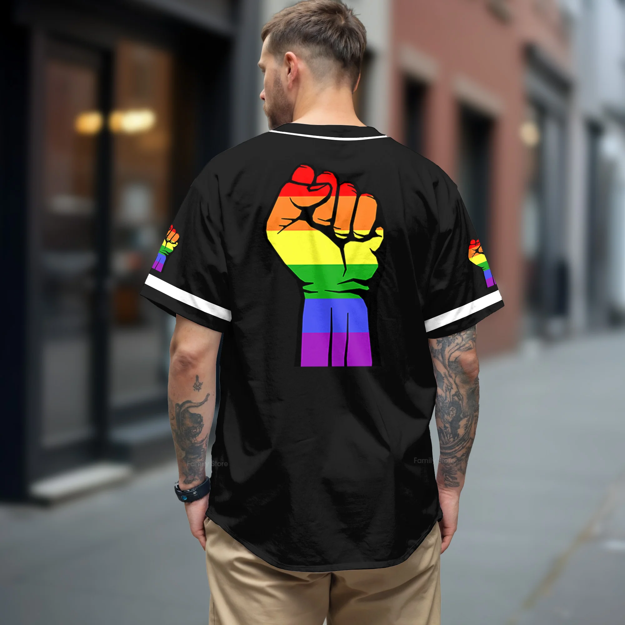LGBT Hand Up Baseball Tee Jersey Shirt - Image 3