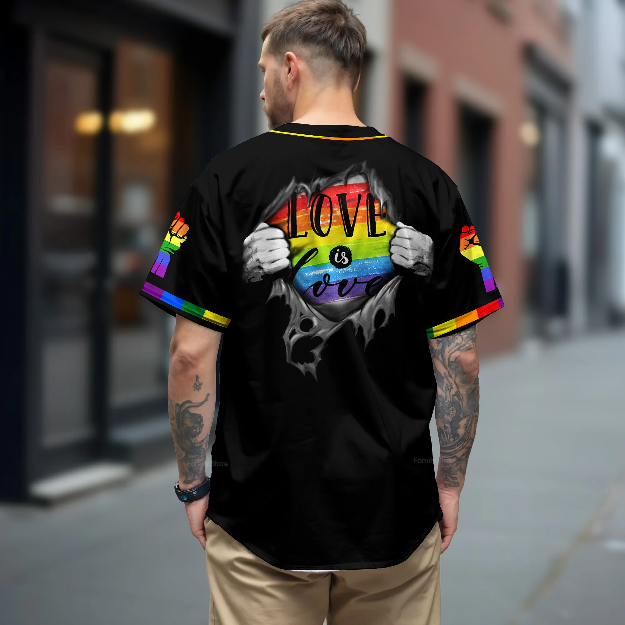LGBT Love Is Love Baseball Tee Jersey Shirt - Image 3