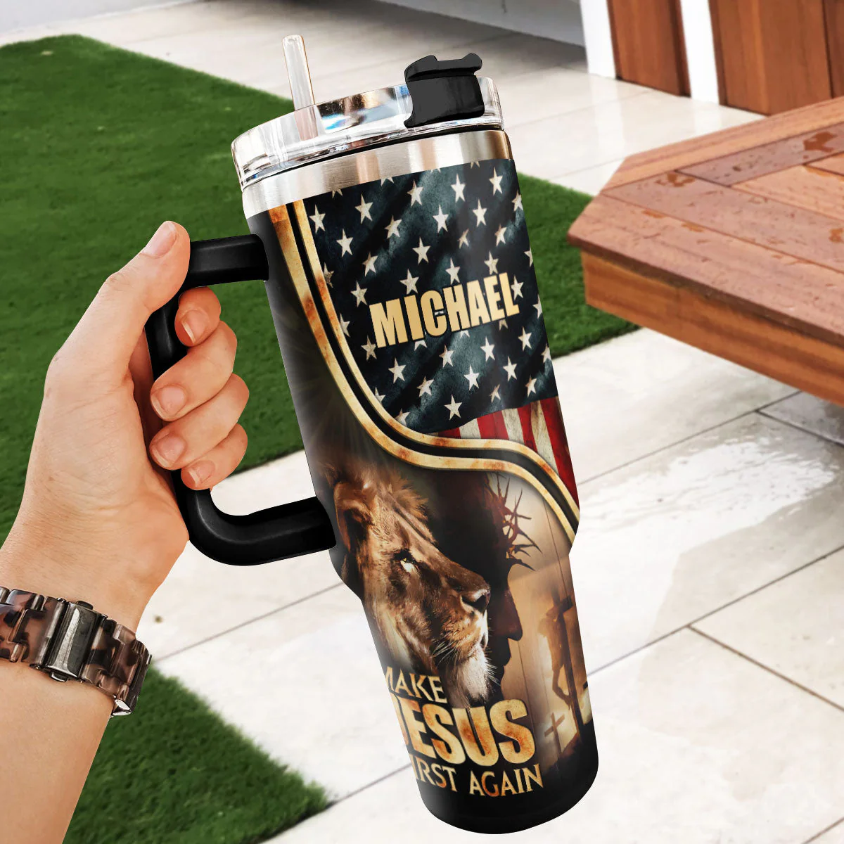 Make Jesus First Again - Personalized Stainless Steel Tumbler - Gift For Him HN02 - Image 3