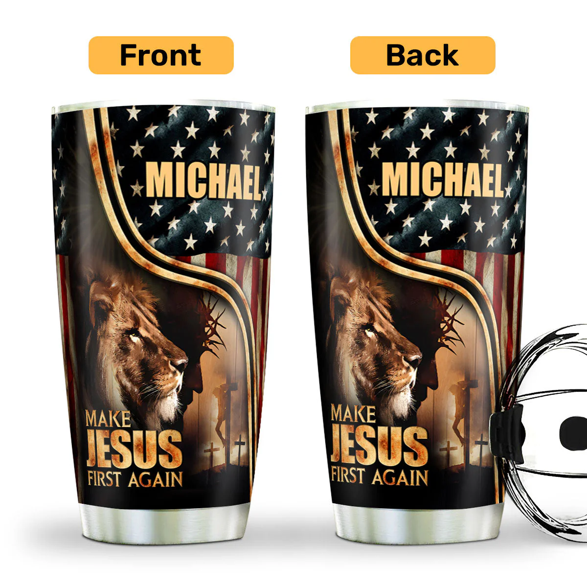 Make Jesus First Again - Personalized Stainless Steel Tumbler - Gift For Him HN02 - Image 4