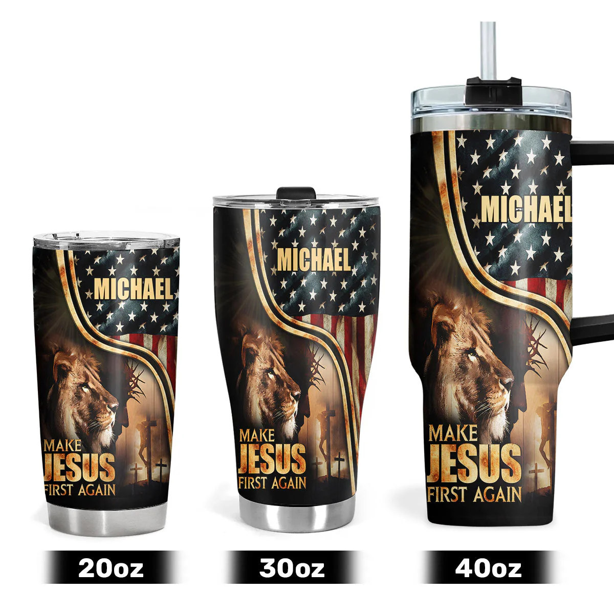 Make Jesus First Again - Personalized Stainless Steel Tumbler - Gift For Him HN02 - Image 5