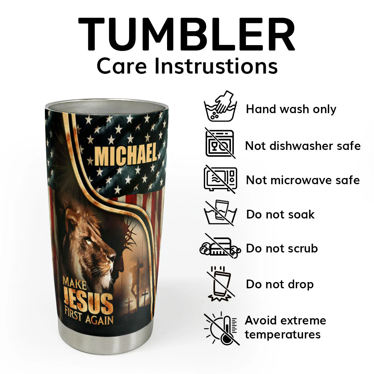 Make Jesus First Again - Personalized Stainless Steel Tumbler - Gift For Him HN02 - Image 6