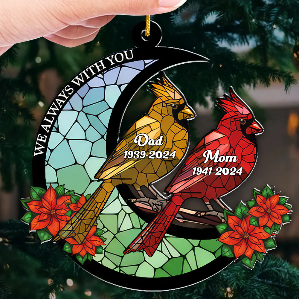 Memorial Cardinal Stained Glass Moon - Personalized Arcrylic Ornament TD118 - Image 3